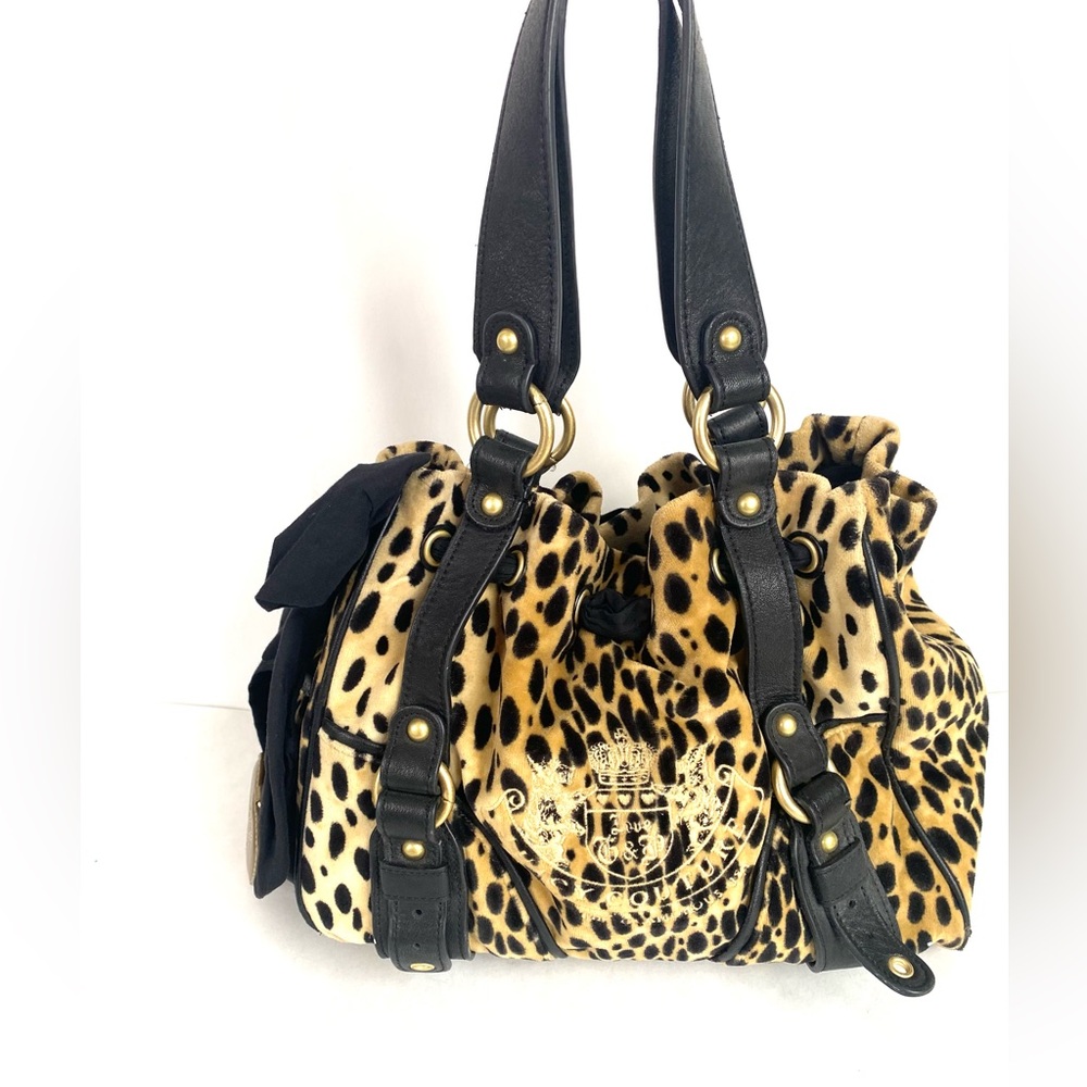Juicy Couture Vintage Leopard Print Daydreamer Velour Bag Black